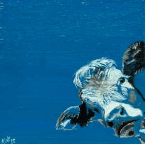 Kuh in blau auf Holz